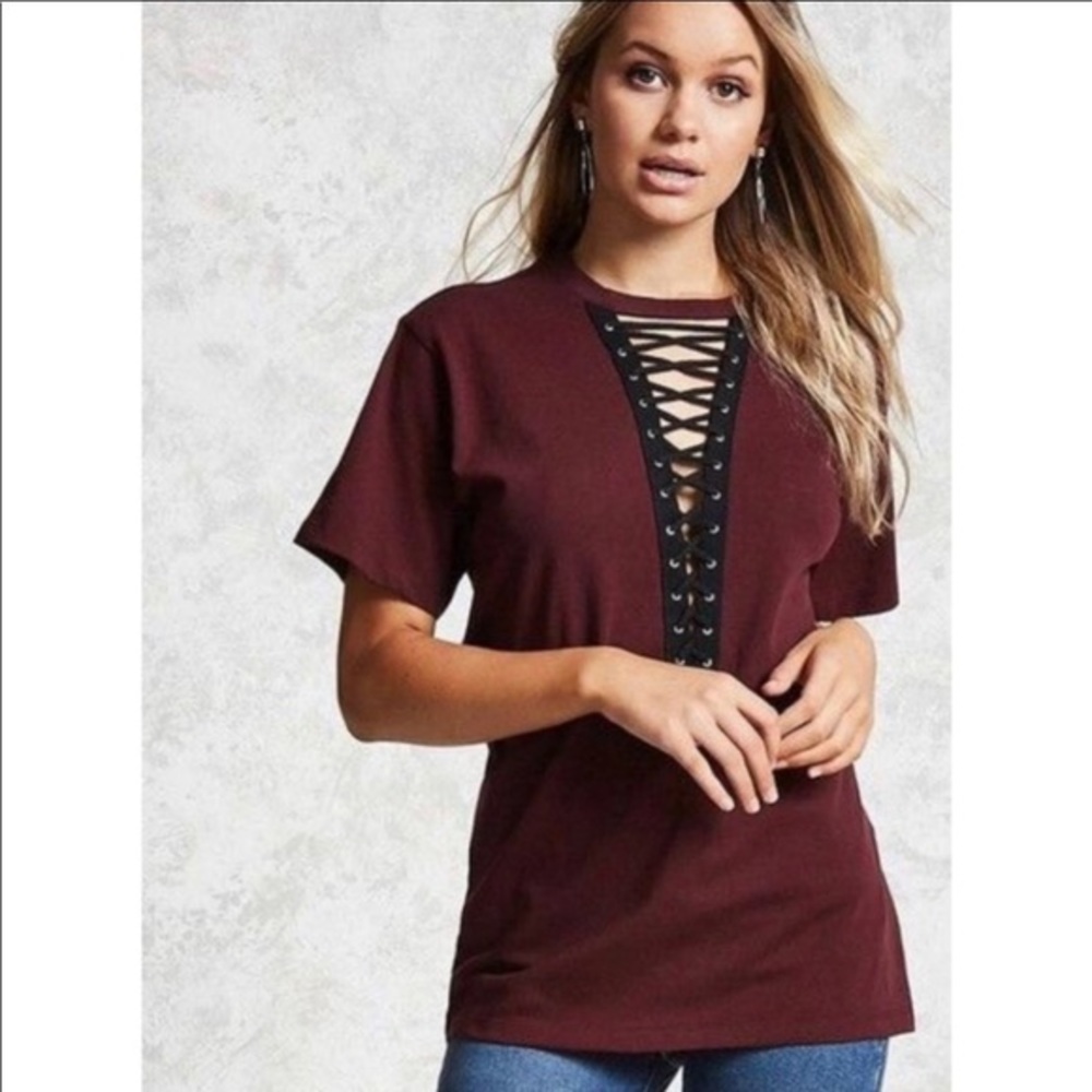 Forever 21 Criss-Cross Oversized Tie Up T-Shirt